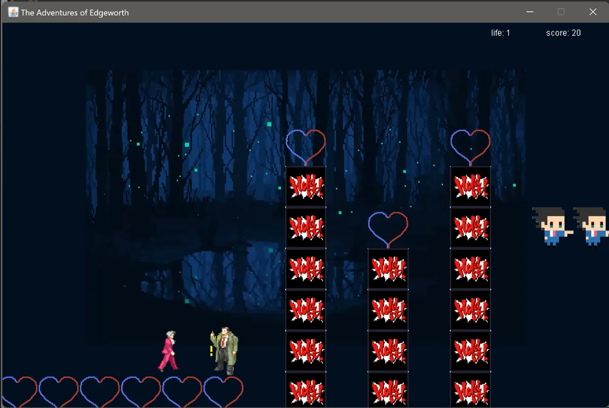 Scene 4 before the hidden block is found: Gumshoe stands beside the pillars