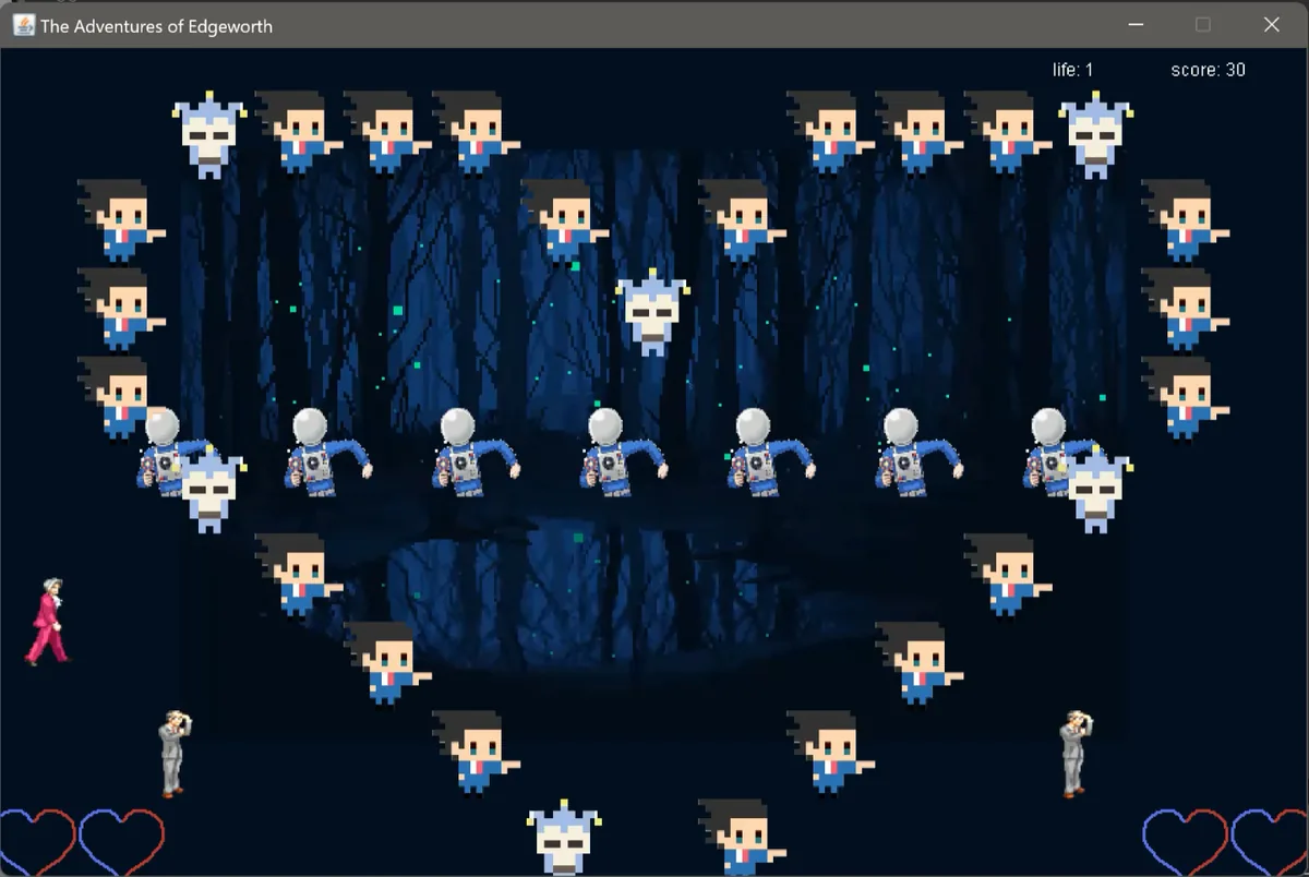 Scene 5 in the original Java version: a heart outlined in blocks, with Oldbags rising
