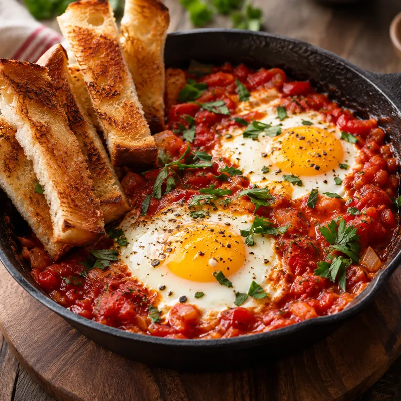 Skillet tomato eggs with toast soldiers